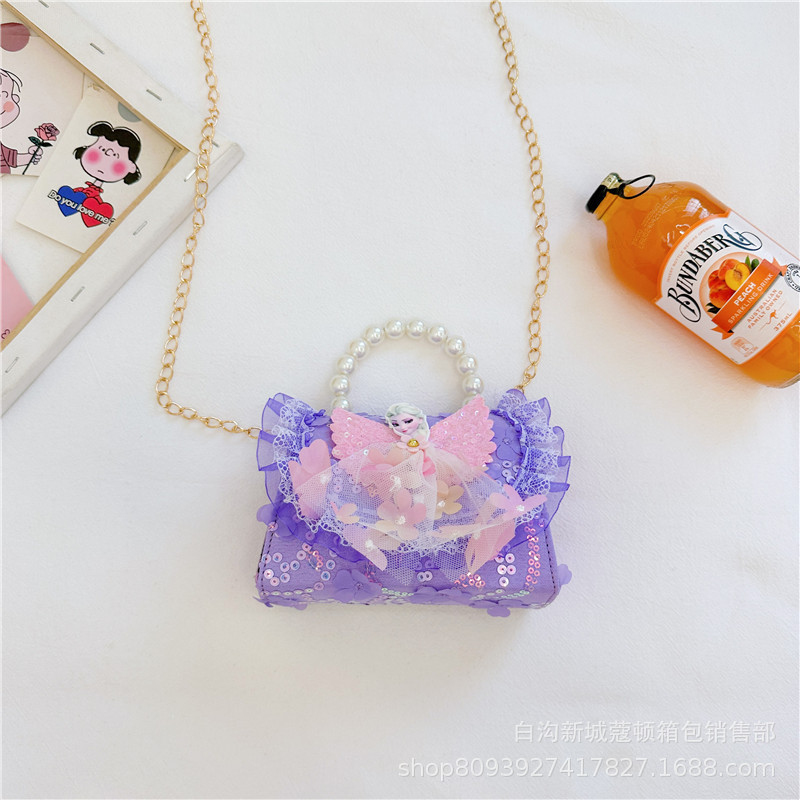 Bolsos infantiles, bolsos de moda princesa de perlas, bolsos de cambio de chicas lindas, bolsos de hombro de encaje