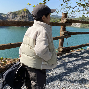 Children's Autumn and Winter down Jacket Thickeneded 2024 New Baby Handsome Winter Lamb Wool Splicing Boy's Jacket