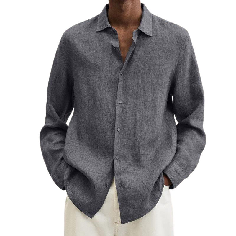 2025 Fall/Winter New Solid Color Long Sleeve European And American Casual Loose-Fit Shirt, Men's Clothing_voghion.com