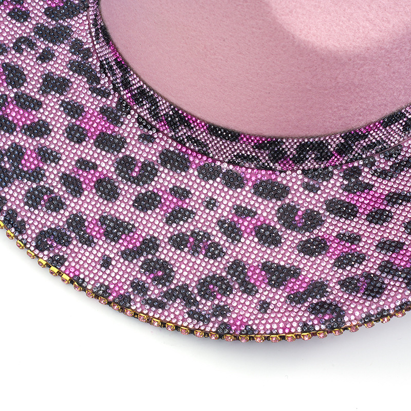 2024 amazon leopardo sombrero espectáculo de escenario sombrero de jazz rosa dobles sombrero de lana sombrero de campana sombrero adulto