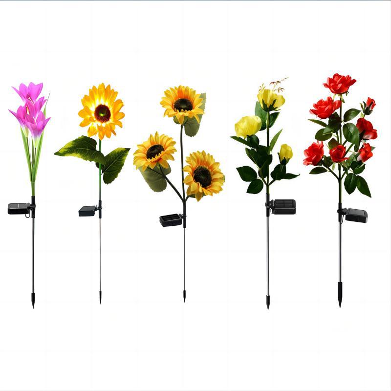 Solar simulación flor lámpara LED lirio flor lámpara de tierra girasol césped lámpara Rosa jardín Lámpara decorativa