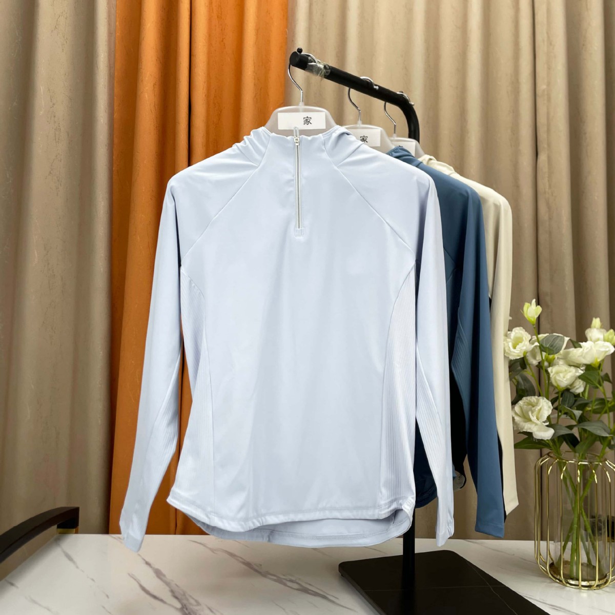 DiJia women's half-high collar raglan sleeve half-zip long-sleeve patchwork sports casual training daily long-sleeve sweatshirt for women