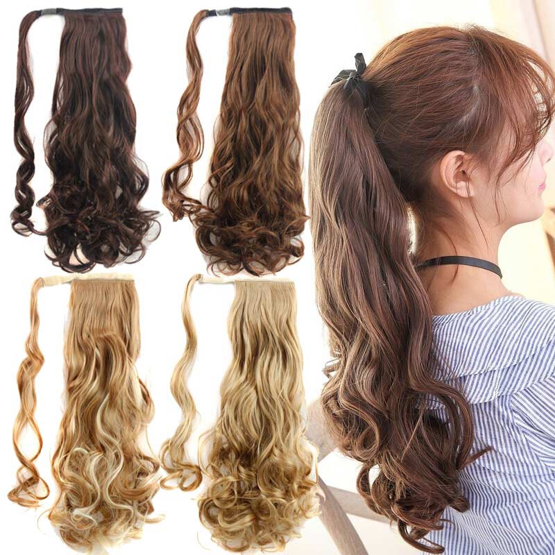 Long curly hair hook and loop ponytail extension wig piece Xuchang wig cross-border wholesale high temperature silk wig ponytail
