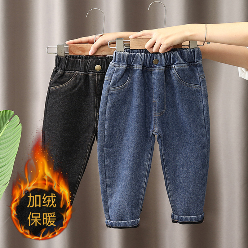 Pantalones vaqueros con forro polar para niños, otoño e invierno 2026, ropa infantil, pantalones holgados con forro polar, pantalones modernos para niños pequeños, ropa de invierno a la moda