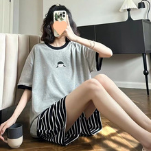 2025夏季睡衣女短袖大码宽松学生少女韩版家居休闲200斤套装