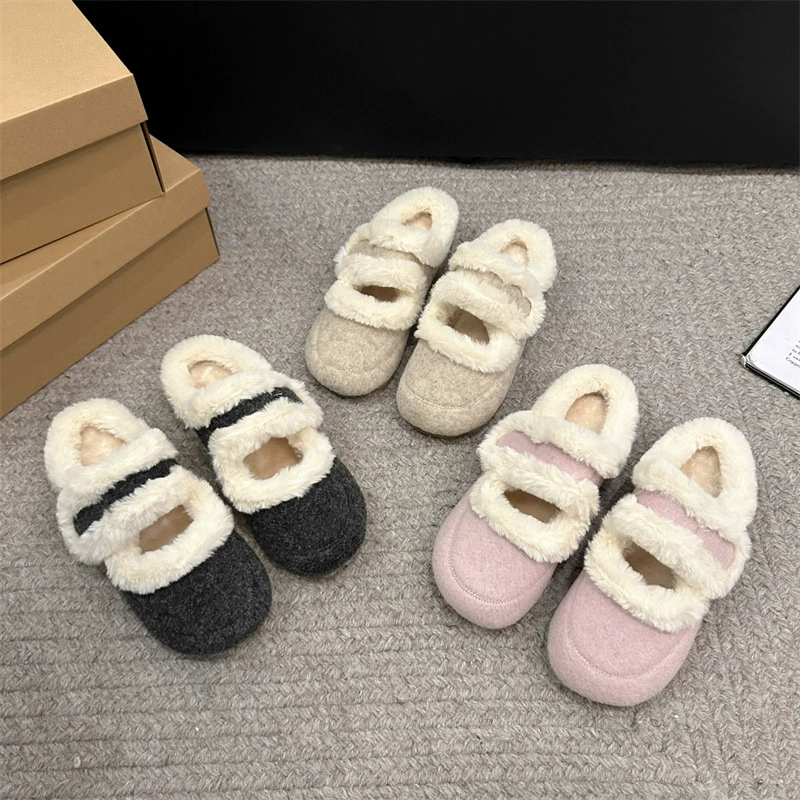 Ретро французская плоская шерстяная обувь женская 2024 новая осень и зима носить мягкую подошву