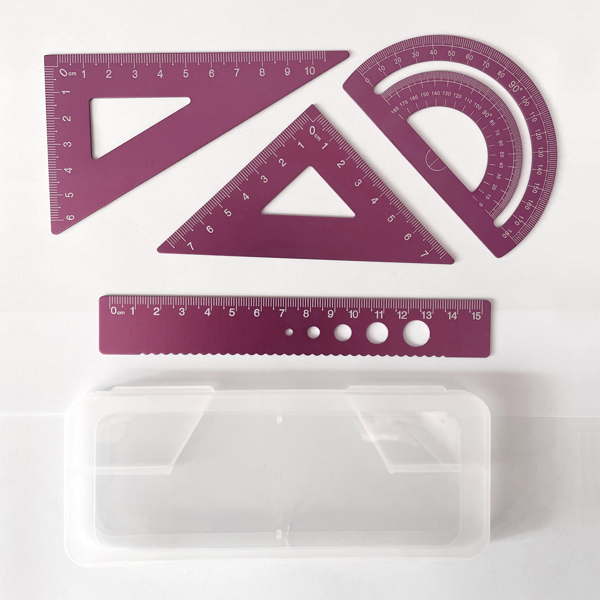 Juego de reglas metálicas, juego de cuatro reglas de aleación de aluminio, grabado láser, regla recta y regla triangular para estudiantes de primaria y secundaria, personalización de regalos