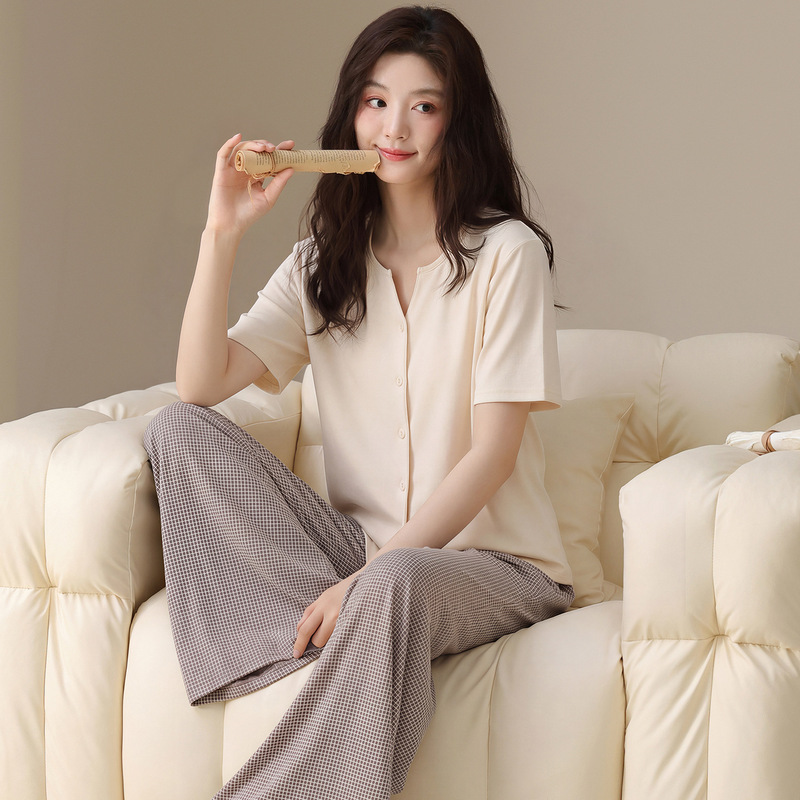Summer New Style Pure Cotton Girls' Home Wear Set with Chest Pads, Cartoon Fashion Girls' Pajamas