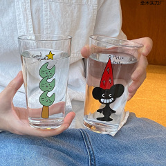 自制复古卡通有趣猫咪玻璃果汁中古风可爱小狗冷饮大号礼物