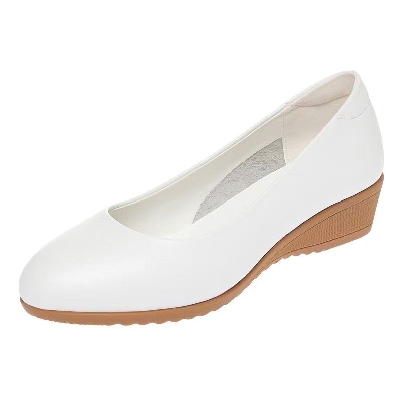 Zapatos blancos temperament zapatos de mujer de tacón bajo zapatos de cuero de mujer de cuero suave suela suave antideslizante un pedaleo británico