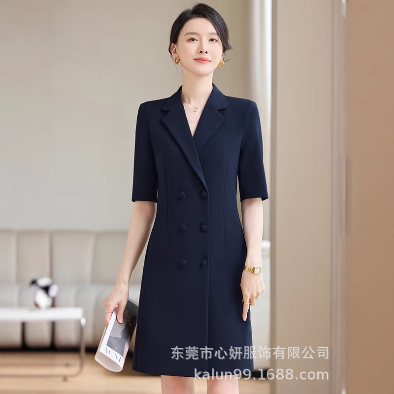 Navy Blue Suit Dress 2026 New Model Beauty Salon Professional Attire Mid-Length Waist-Cinching A-Line Skirt for Formal Occasions Navy Blue Suit Dress 2026 New Model Beauty Salon Professional Attire Mid-Length Waist-Cinching A-Line Skirt for Formal Occasions
