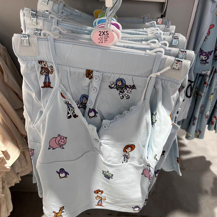 Pure Desire Hot Girl Cartoon Suspender Pajamas Women's Thin Summer Large Size Slim Vest Shorts Home Clothes Two-Piece Suit