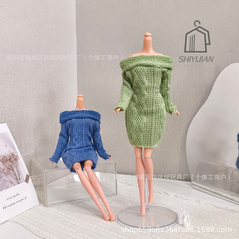 30cm 11inch Barbie Doll Clothes Winter Fashion Style One-Shoulder Sweater Dress Dress-Up Doll Clothes 30cm 11inch Barbie Doll Clothes Winter Fashion Style One-Shoulder Sweater Dress Dress-Up Doll Clothes