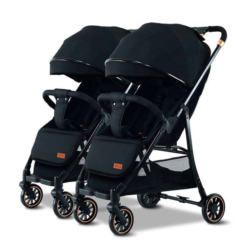 Cochecito gemelo para dos personas, portátil y reclinable, paisaje plegable, alto, colección del coche del uno-tecleo, cochecito de bebé