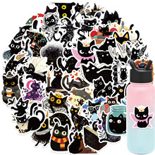 50张卡通黑色猫咪涂鸦贴纸装饰吉他笔记本行李箱DIY防水贴画跨境