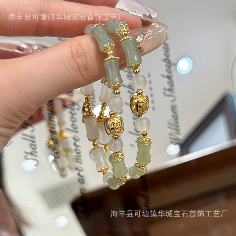 ハイエンドのHetian Jade Youzhi Guoyi Beiziブレスレット女性用夏S925スターリングシルバー中国風ニッチ竹ブレスレット|undefined