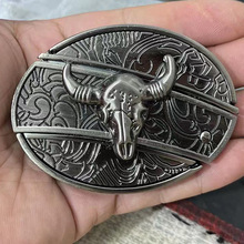 跨境多功能皮带扣头小牛头动物刀扣西部牛仔个性嘻哈复古板扣皮带