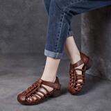 以一 Летняя сумка, сандалии, кожаная ретро обувь, мягкая подошва, воловья кожа