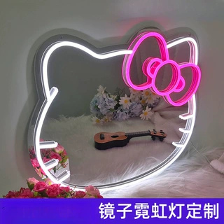 可定制新款霓虹灯猫咪镜面装饰灯亚克力镜子灯房间卧室创意舞台灯