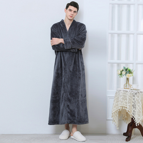 Autumn and winter new thickened zipper nightgown flannel nightgown bathrobe for women plus velvet thickening cross-border exclusive for wholesale women