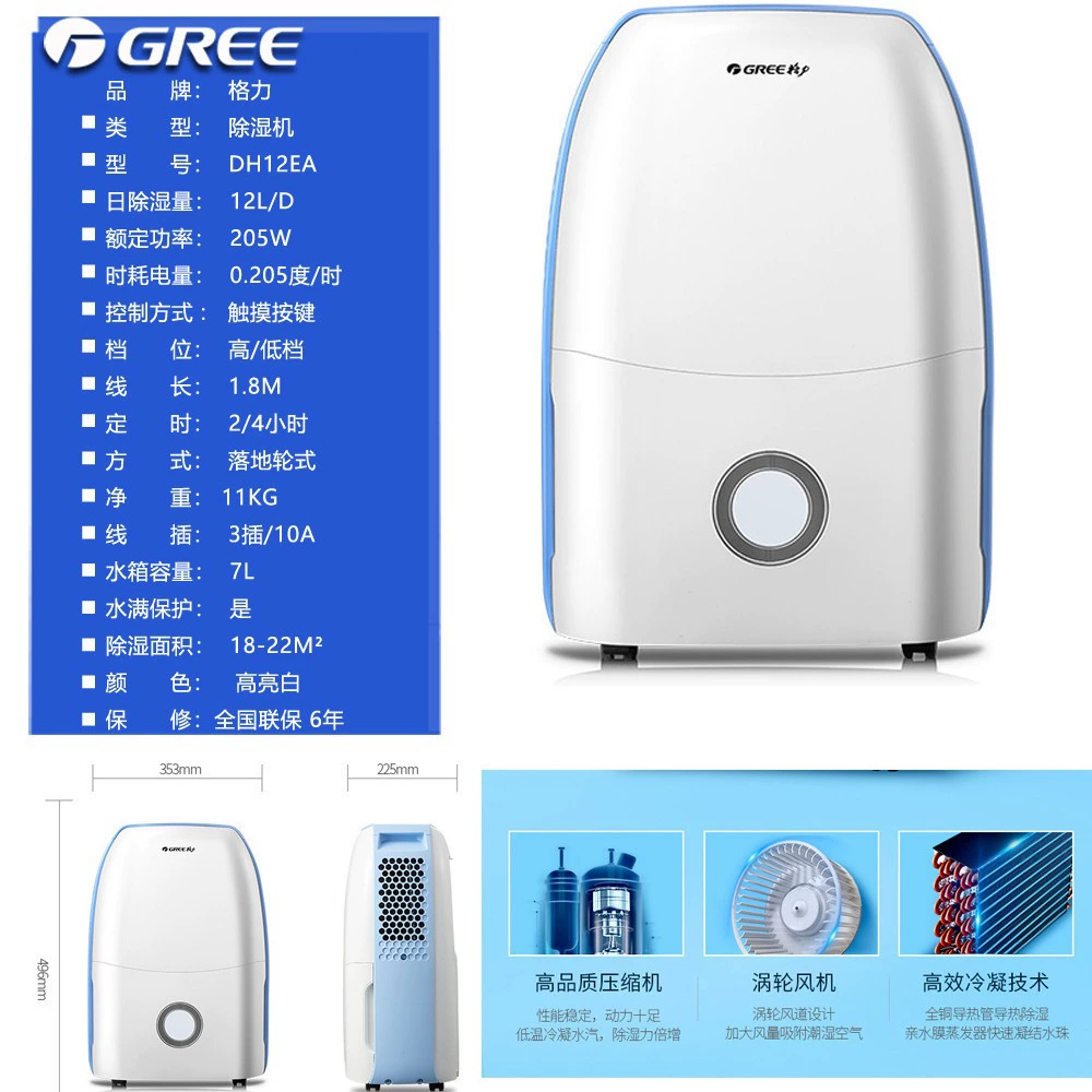 Осушитель воздуха Gree 12L для дома для жилой комнаты спальни гардеробной подвала умный сушитель DH12EA
