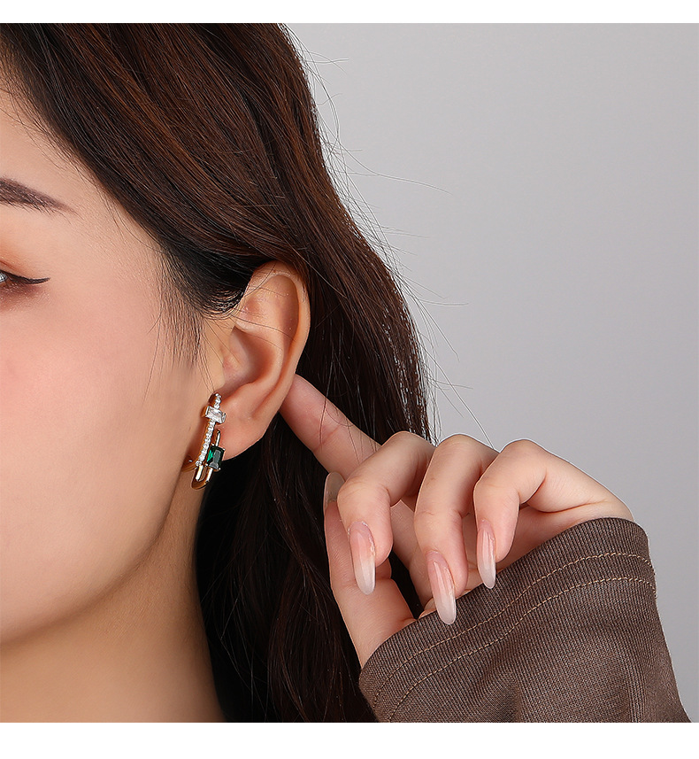 fashion s925 sterling silver inlaid color zirconium rectangular stud earrings