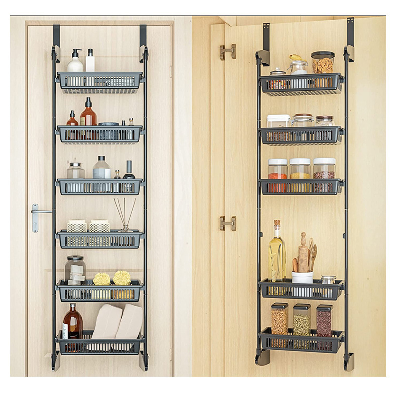 壁挂收纳置物架门后挂钩错层 免打孔挂篮收纳架卫生间厨房客厅_