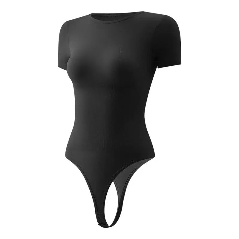 Transfronterizos europeos y estadounidenses delgados cintura cintura abdominal apertado sin costura manga corta T estilo americano pantalones de cuerpo en forma de cuerpo unido