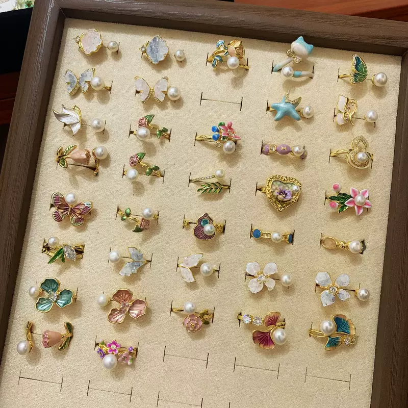 Раскраска, кольцо из жемчуга, модное украшение, универсальный аксессуар, в цветочек, легкий роскошный стиль, высококачественный стиль