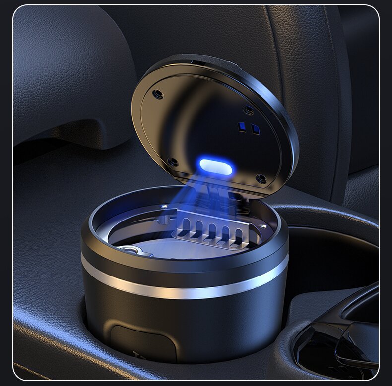 Car Ashtray with Cover and Led Light, High-End and Stylish Ceramic Car Ashtray