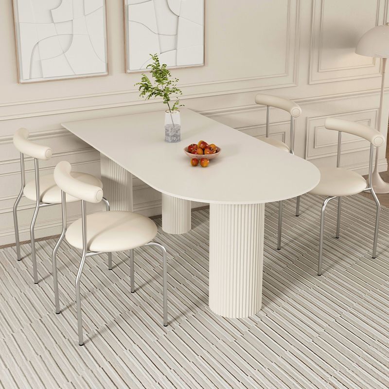 Cream Style Solid Color Rock Plate Dining Table and Chair suit Modern Simple Small Apartment Household Semi-circular Island Table Dining Table