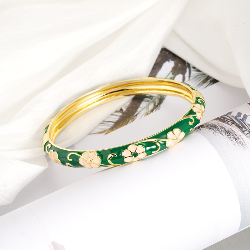 El estilo chino antiguo Fasha punto de oro chapado 18K pulsera retro esmalte flor pulsera ligera joyas de lujo no se desvanecen a largo plazo