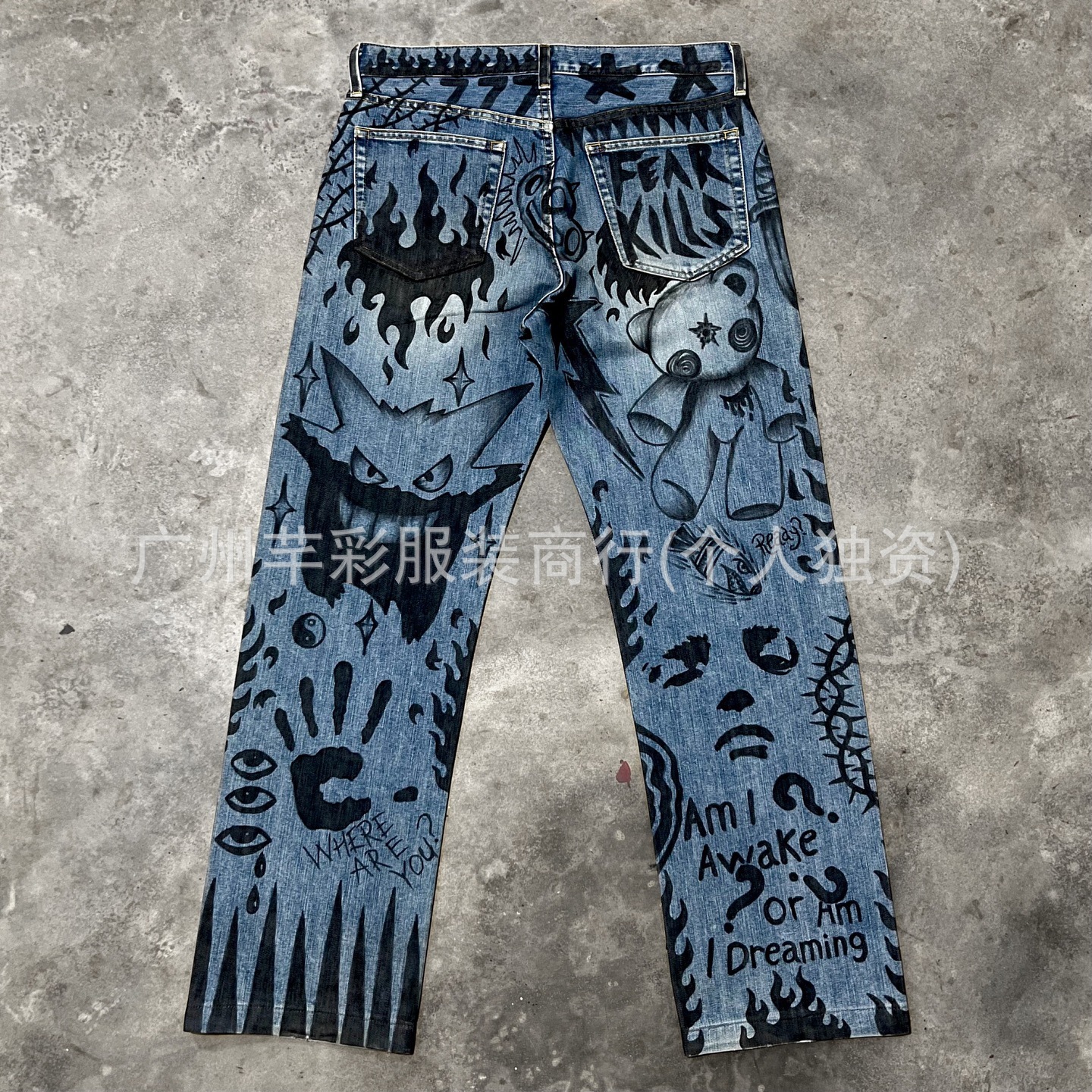Jeans Rectos con Estampado de Grafiti para Hombre de Algodón para Uso Casual
