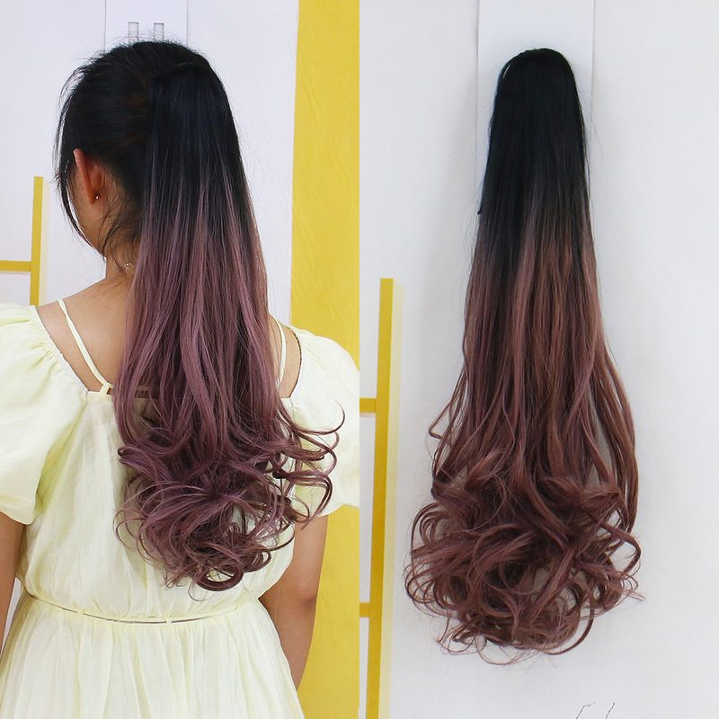 Factory Direct clip ponytail wig long hair braid cross-border fashion wave color curly hair chemical fiber high ponytail
