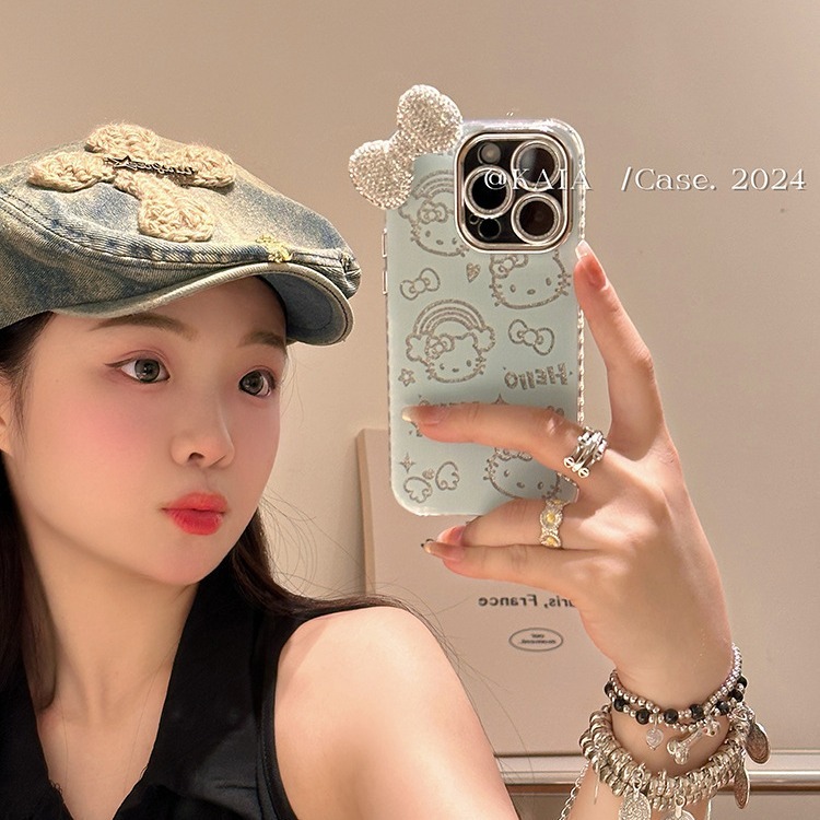 奶蓝色HelloKitty满钻蝴蝶结适用iPhone15promax苹果14手机壳13潮|undefined