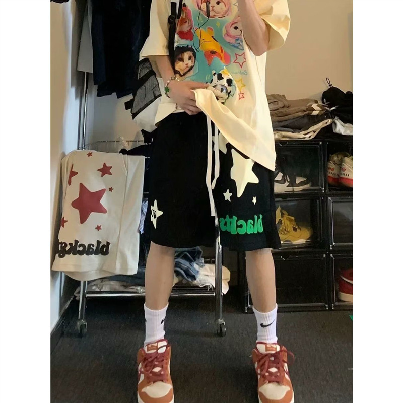 American street star letter printed sports shorts men's fashion brand summer versatile casual loose shorts women