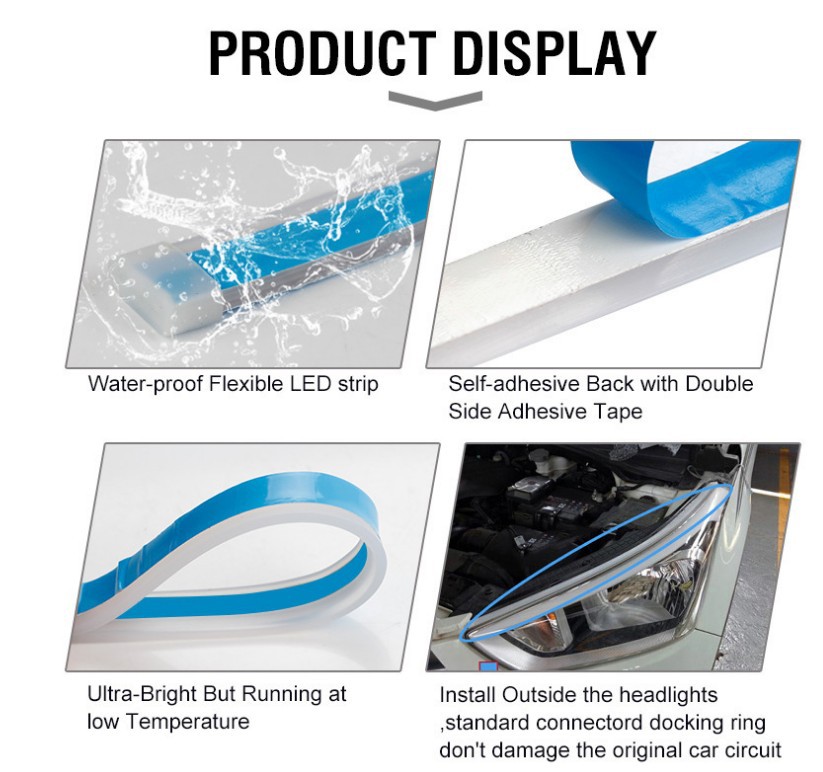 New daytime running lamp ultra-thin light guide strip 30 45 60cm two-color streamer lamp car decorative lamp white yellow turn signal lamp