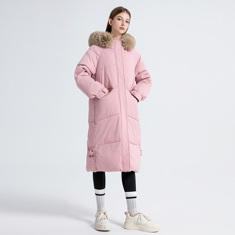 Parka oversized de damă cu glugă din blană artificială și șnur_voghion.com