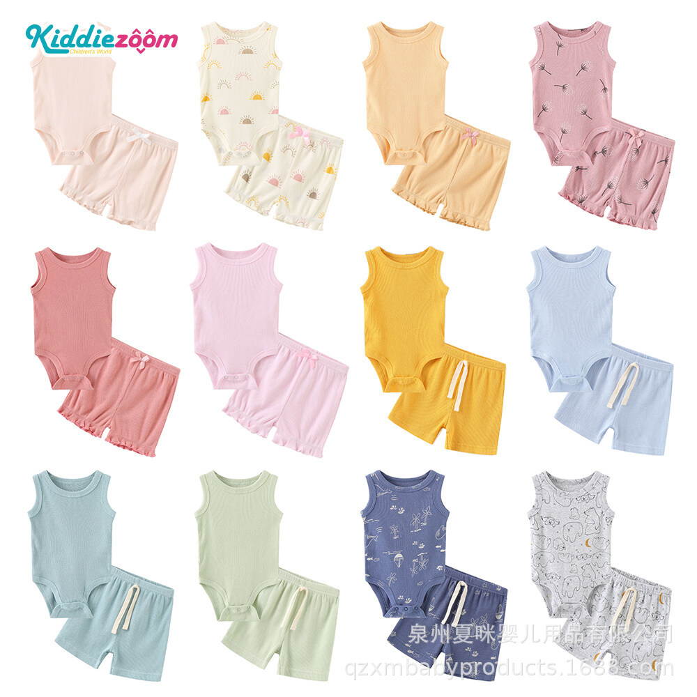 2023 Store Celebration Special Discount Cotton Sleeveless Top and Bottom Set for Boys and Girls Baby Pajamas Two-Piece Set One Piece Shipping