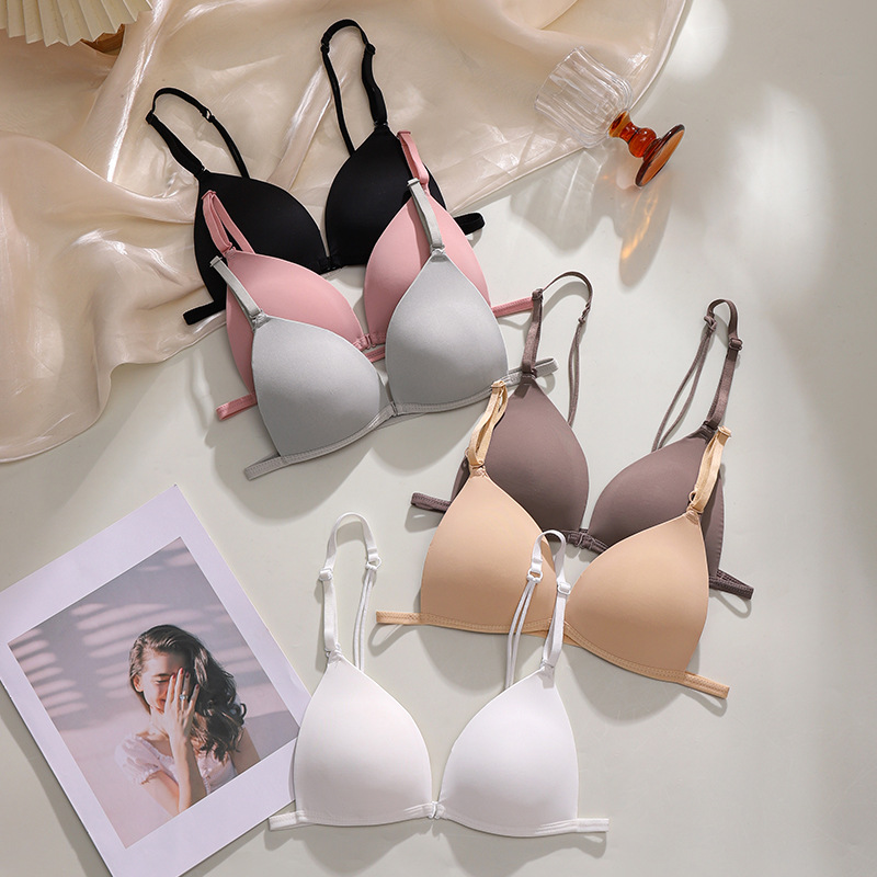 Ropa interior para mujeres, pechos pequeños, pechos pequeños, senos secundarios, anti-caída, sexy, profundo en U, hermoso tubo trasero, sin costuras, hebilla delantera, sujetador, verano