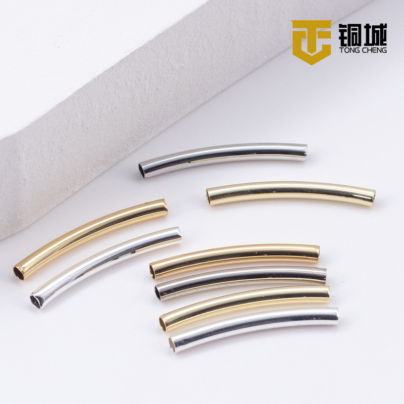 14K gold high color retaining glossy elbow copper plated real gold bracelet casing handmade diy necklace connecting material pipe
