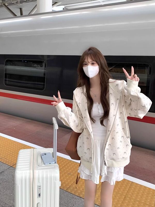 【自家工厂现货】蝴蝶结卫衣女秋冬25新款连帽开衫慵懒风宽松外套|undefined