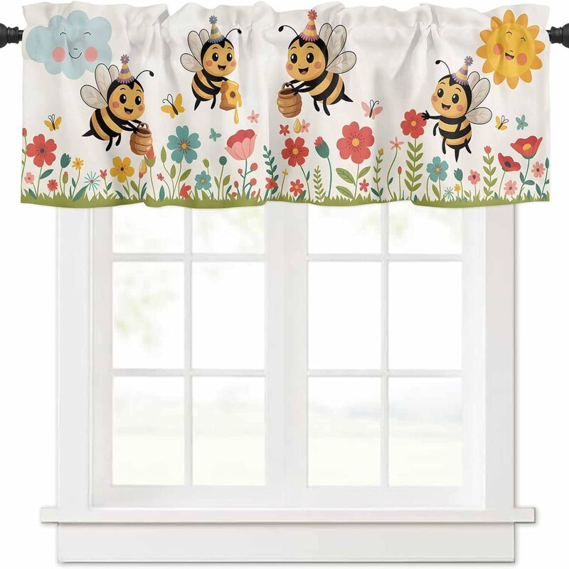 Amazon Digital Cute Little Bee Flower Curtain Half Curtain Door Curtain Coffee Curtain Kitchen Sink Cabinet Dustproof Curtain Amazon Digital Cute Little Bee Flower Curtain Half Curtain Door Curtain Coffee Curtain Kitchen Sink Cabinet Dustproof Curtain