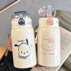 猫爪保温カップ高颜値かわいいhello女子ストローカップステンレス携帯学生児童カップ