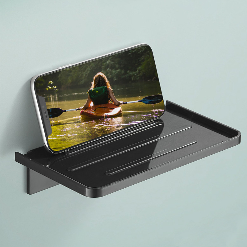 Punch-free WC teléfono móvil estante bandeja de baño de plástico rack partición de pared estante de noche