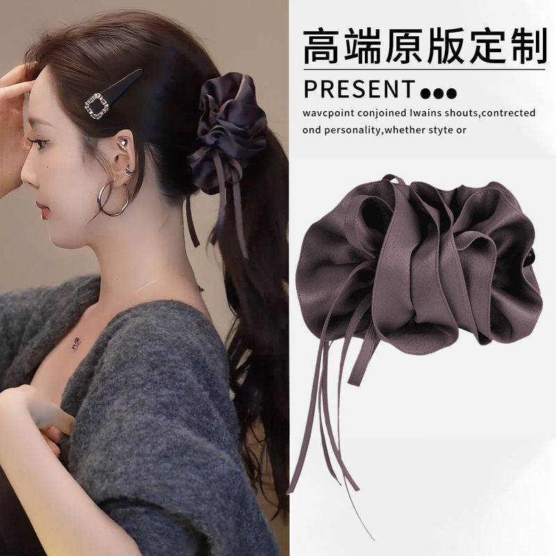 High-End Satin Cloud Banana Clip for Women Korean Style 11cm Flower Bud Ponytail Clip Elegant Versatile Hair Clip
