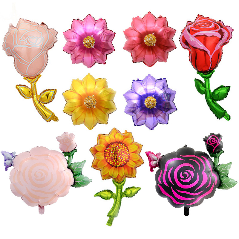 Inswind rosa girasol globo de flores rojo rosa púrpura flor película de aluminio decoración de escritorio