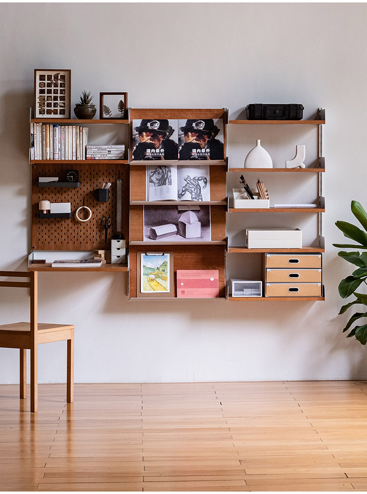 无即所有铝架壁挂模块系统墙面金属实木层板挂墙置物架开放收纳架