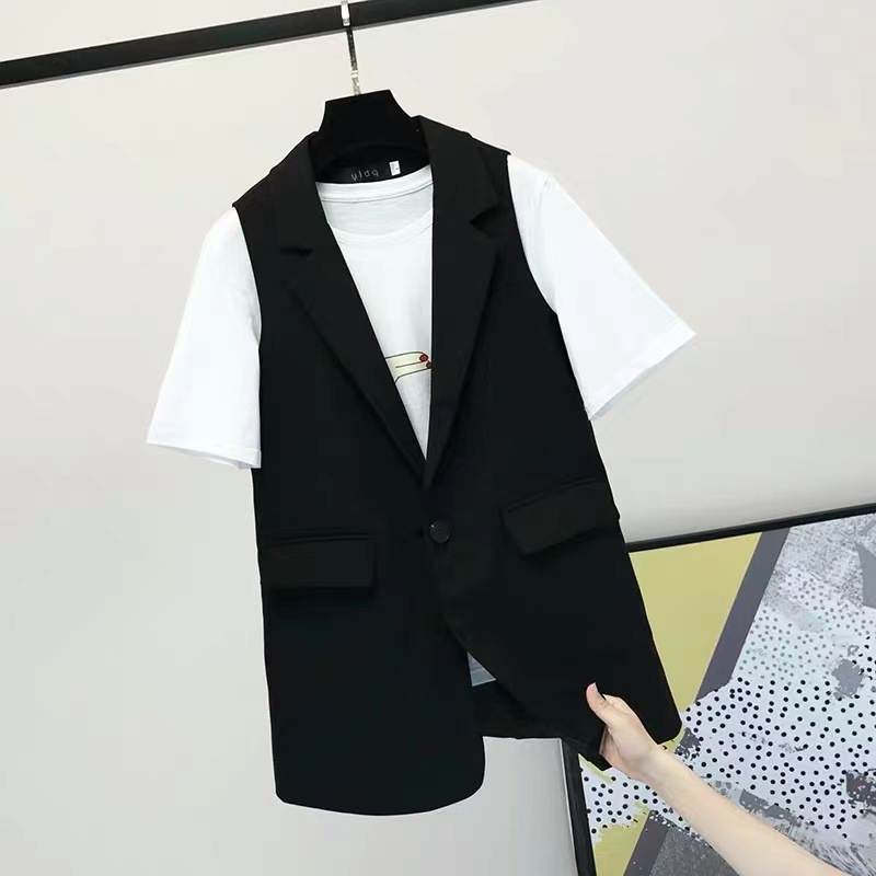 Traje chaleco abrigo de mujer estilo coreano medio-largo pequeño chaleco sin mangas más tamaño Chaleco de primavera y otoño Chaleco de mujer ropa exterior