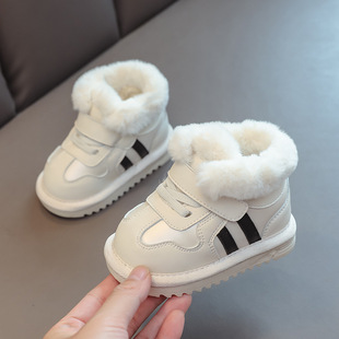 Baby snow boots winter girls' fleece-lined thickened boots baby thick cotton toddler shoes boys' non-slip soft bottom ankle boots